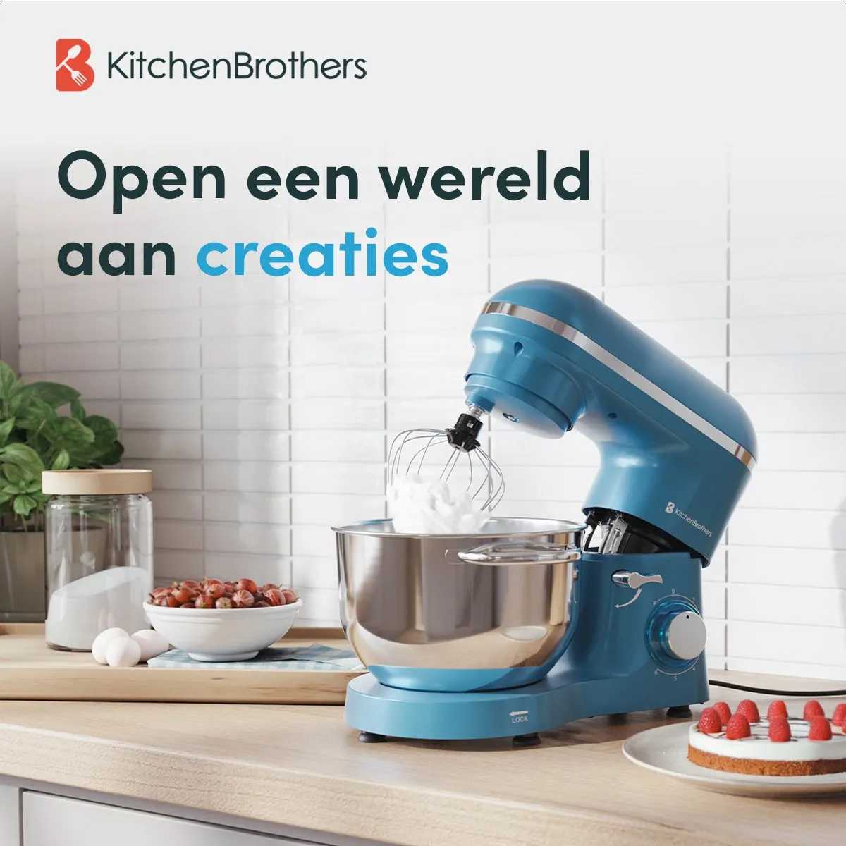KitchenBrothers 2000W Keukenmachine 6,2L - Pastelblauw