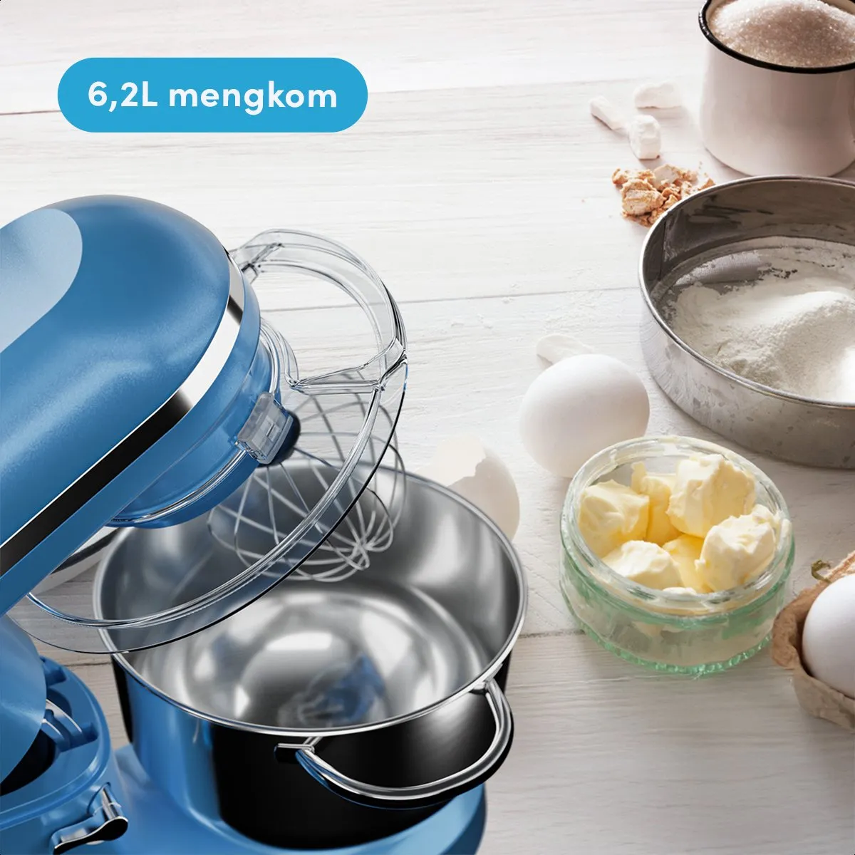 KitchenBrothers 2000W Keukenmachine 6,2L - Pastelblauw - afbeelding 6 van 6