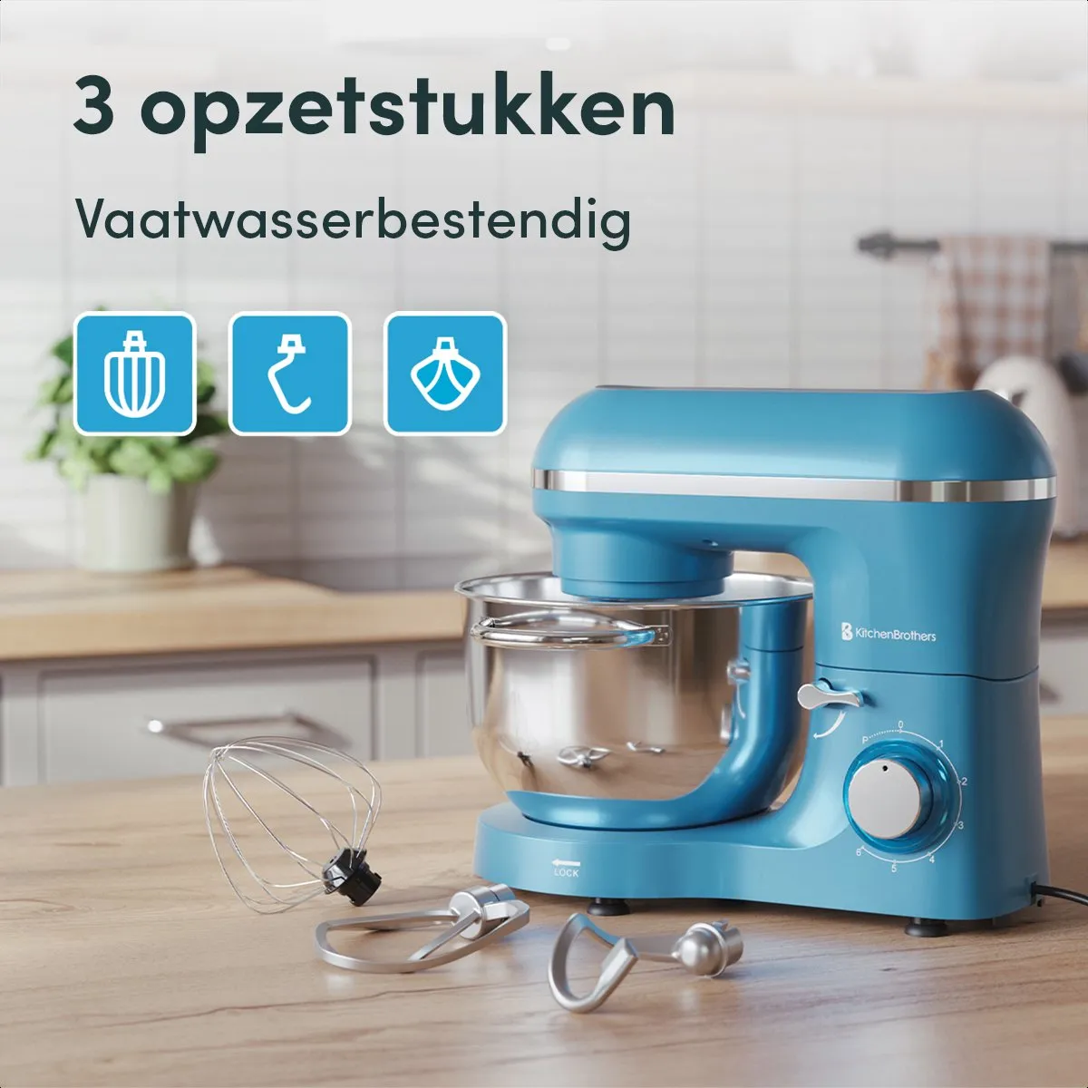 KitchenBrothers 2000W Keukenmachine 6,2L - Pastelblauw