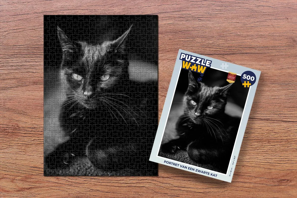 PuzzleWow Portret van een zwarte kat Legpuzzel 500 Stuks - Multicolor
