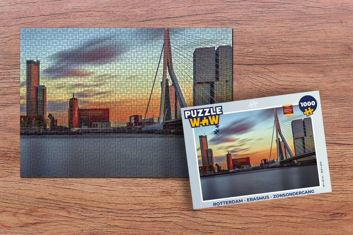 PuzzleWow Rotterdam Erasmus Zonsondergang Legpuzzel 1000 Stuks - Multicolor