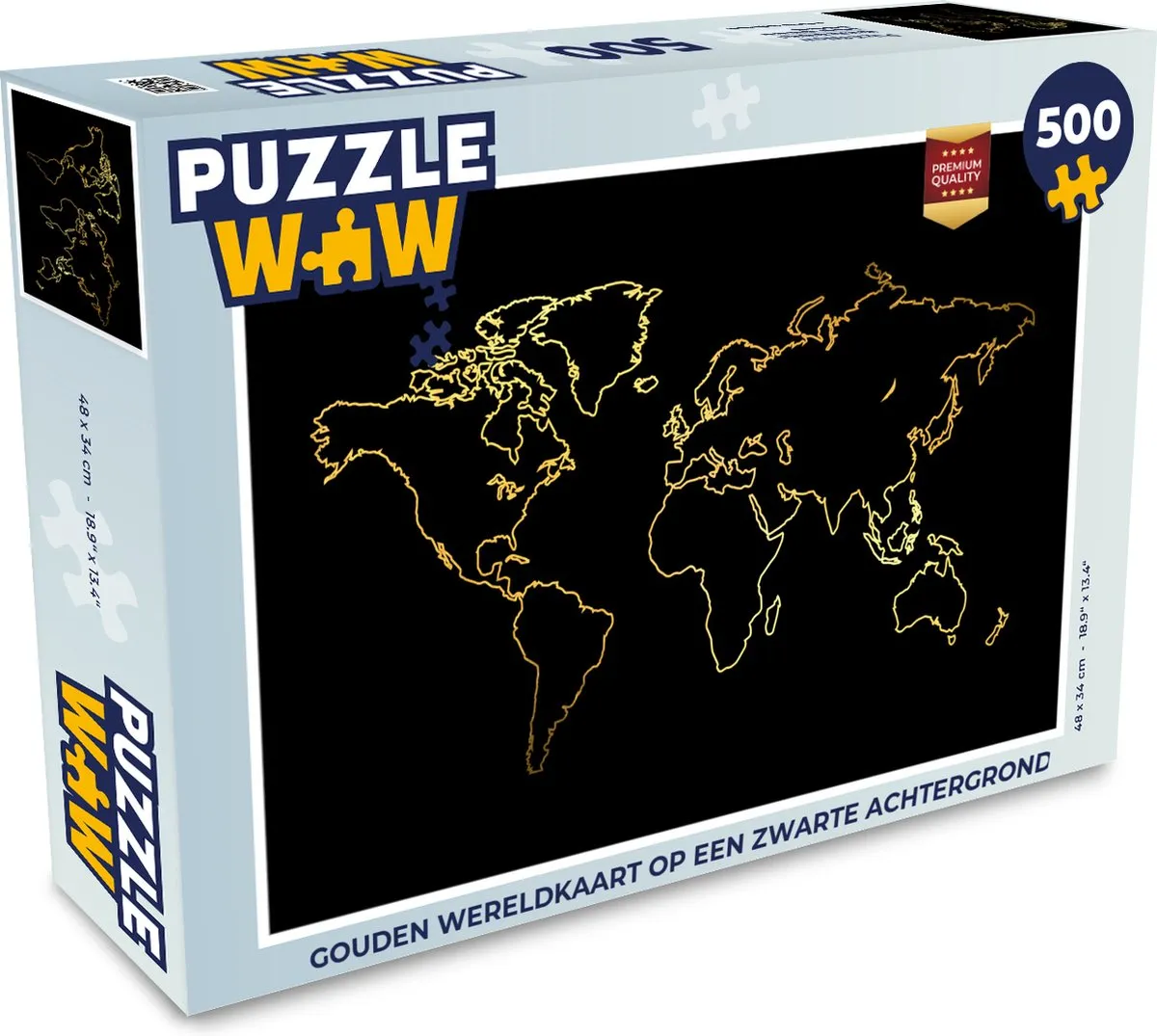 PuzzleWow Gouden Wereldkaart Legpuzzel 500 Stuks