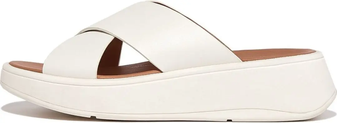 FitFlop F-Mode Leather Flatform Cross Slides WIT