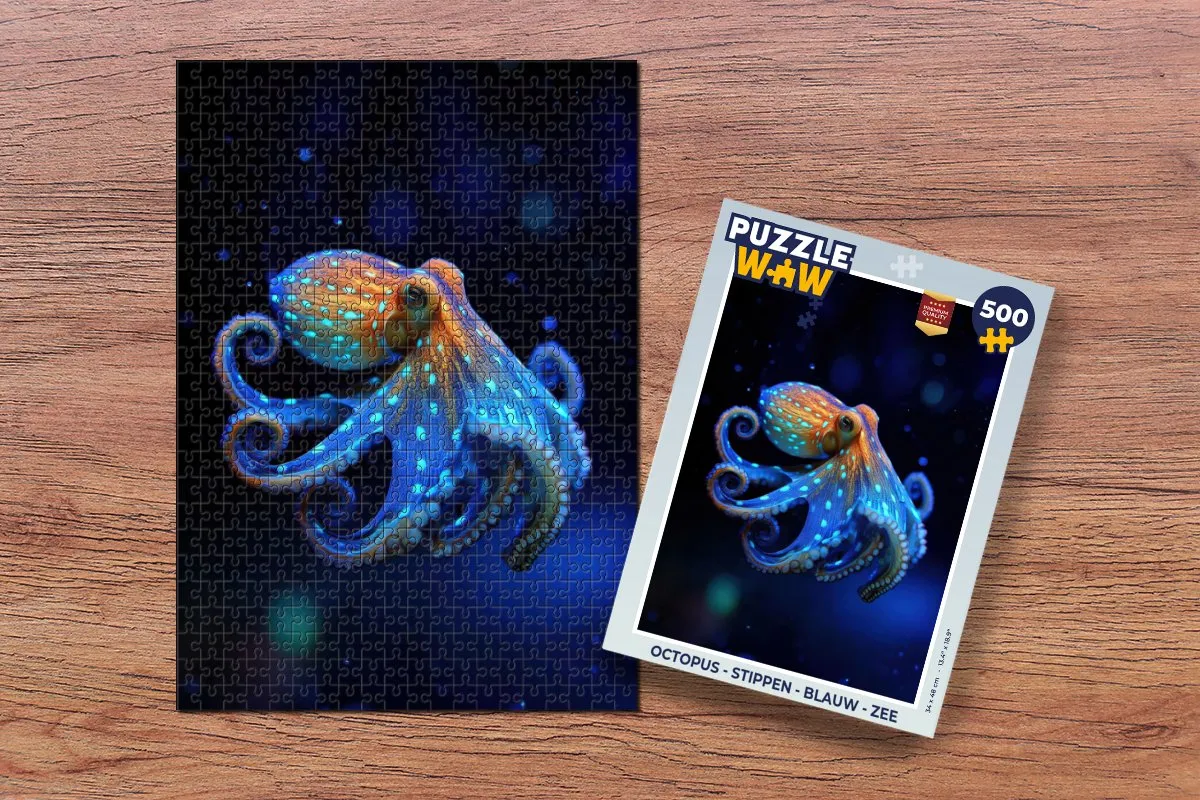 PuzzleWow Octopus Stippen Legpuzzel 500 Stuks - Blauw