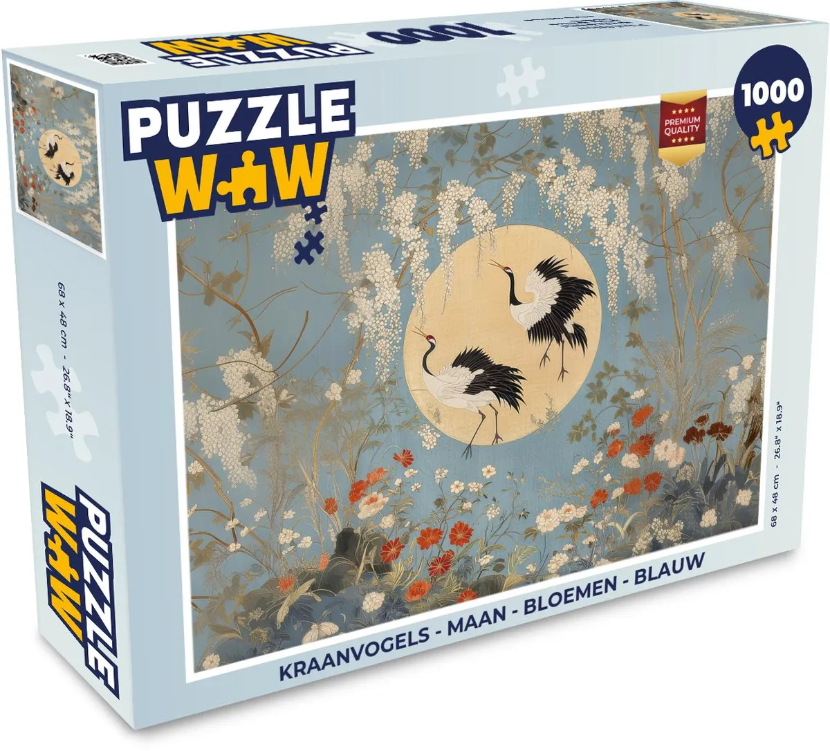 PuzzleWow Kraanvogels Maan Bloemen Legpuzzel 1000 Stuks