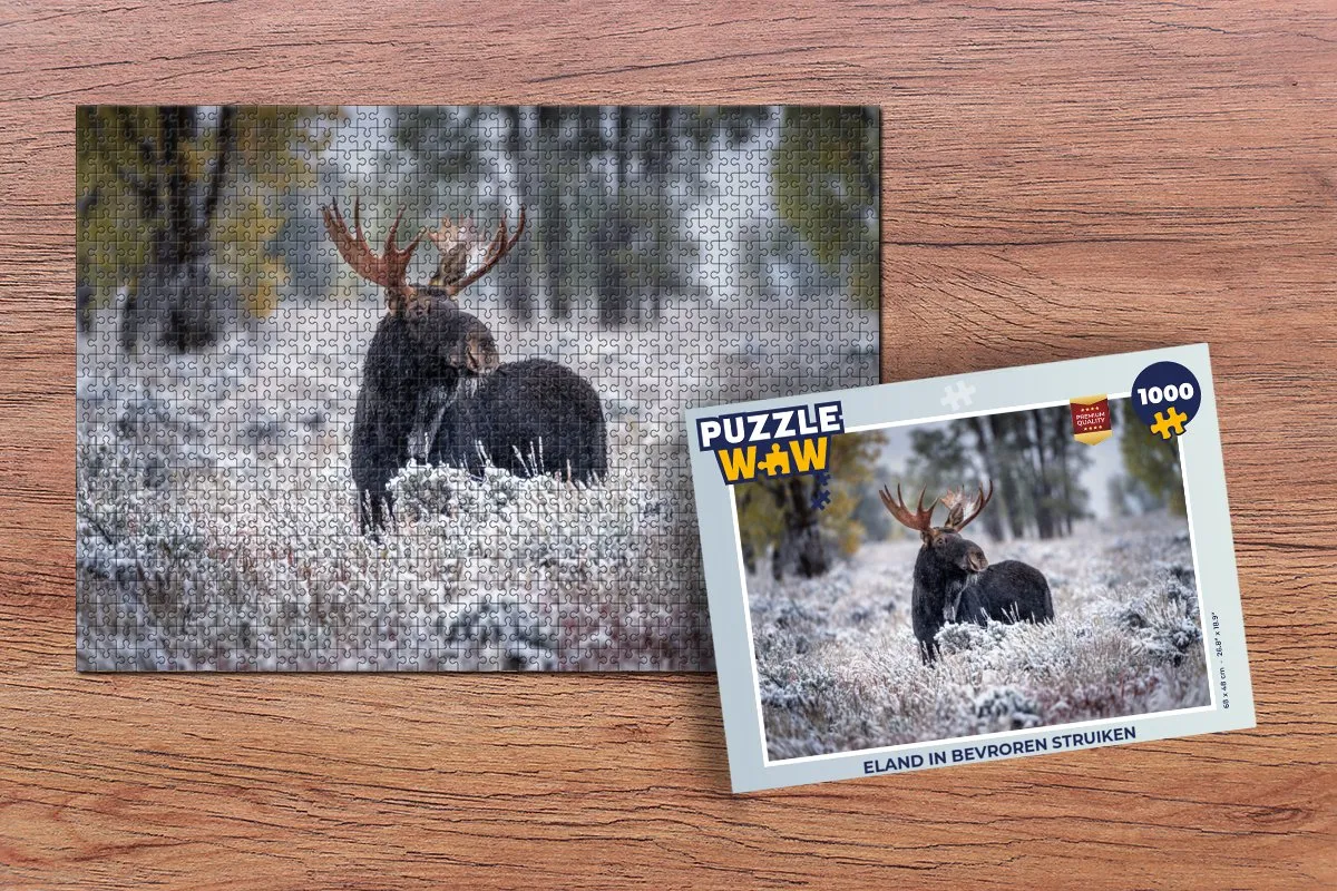 PuzzleWow Legpuzzel Eland in Bevroren Struiken 1000 Stuks - Multicolor