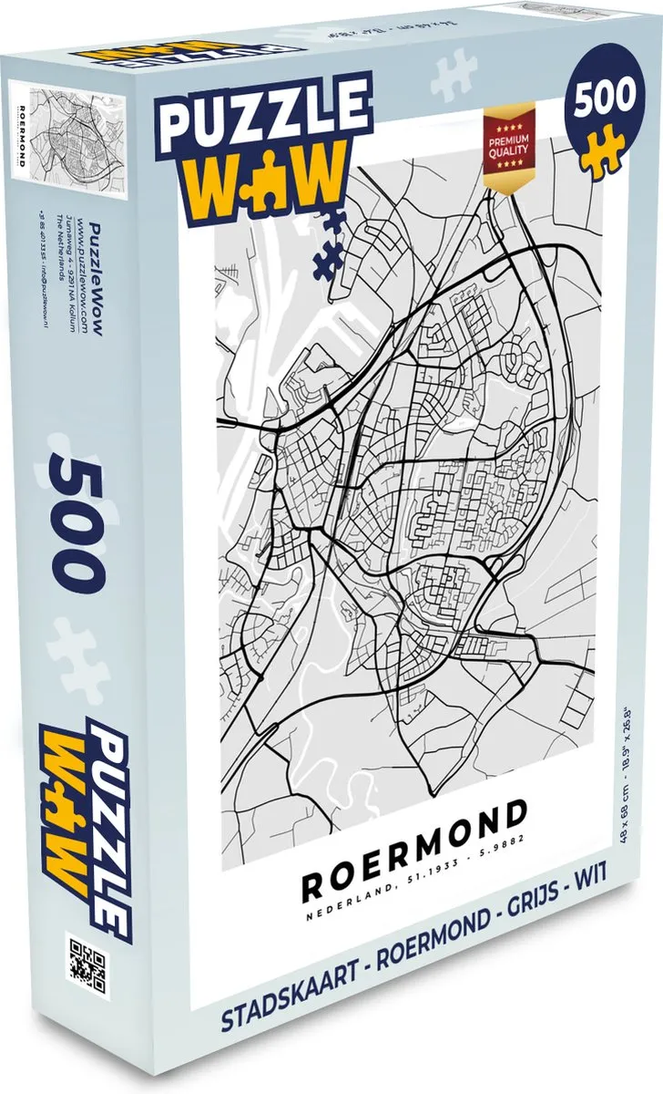 PuzzleWow Stadskaart Roermond Legpuzzel 500 Stuks - Multicolor