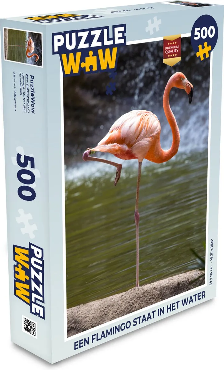 PuzzleWow Legpuzzel Flamingo in het water 500 Stuks - Multicolor