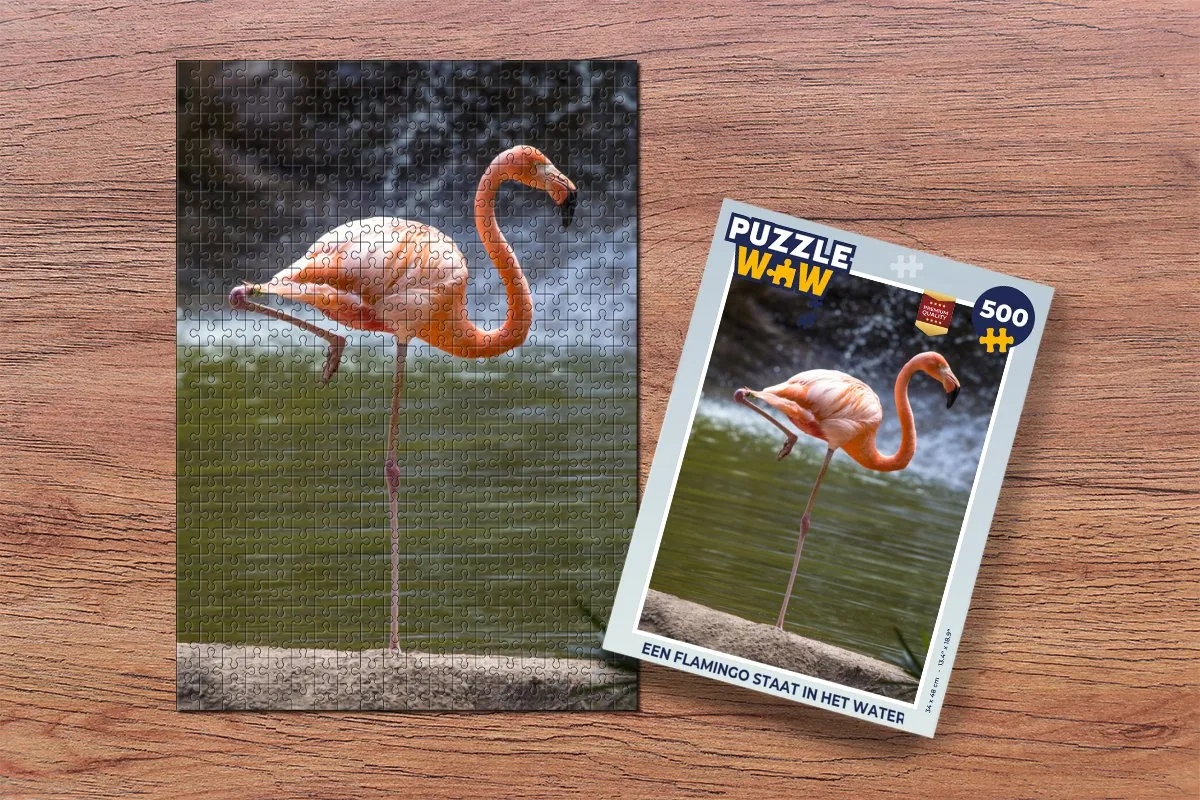 PuzzleWow Legpuzzel Flamingo in het water 500 Stuks - Multicolor