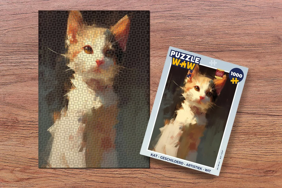 PuzzleWow Kat Legpuzzel 1000 Stuks - Wit