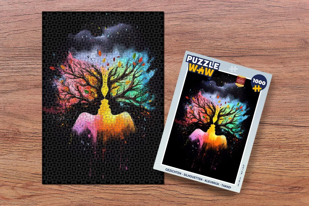 PuzzleWow Legpuzzel 1000 Stuks - Gezichten Silhouetten Takken