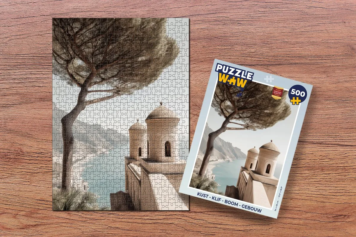 PuzzleWow Kust Klif Boom Gebouw Legpuzzel 500 Stuks