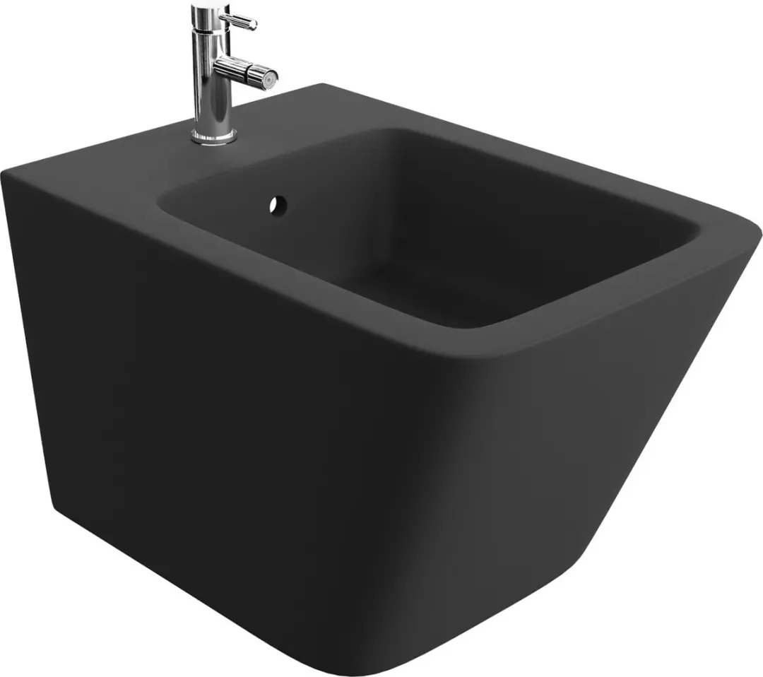 Domino LAVITA Universal wandbidet Lago zwart met kraangat en Überlaufschutz van keramiek Sitzwastafel zur Montage an wand Hygienisch en Pflegeleicht