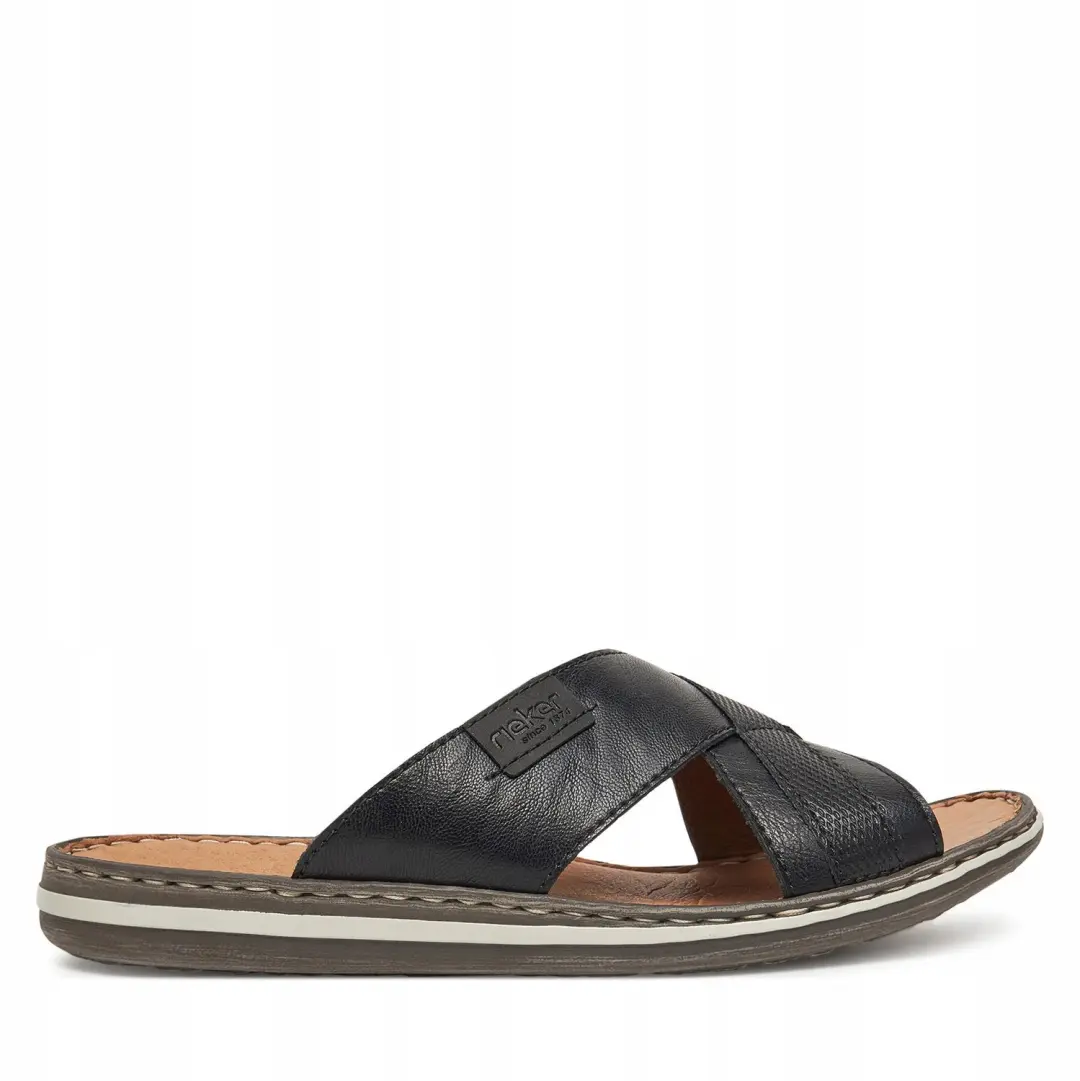 Rieker Heren Slippers Zwart Leer