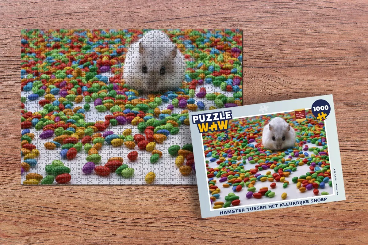 PuzzleWow Hamster tussen het kleurrijke snoep Legpuzzel 1000 Stuks - Multicolor