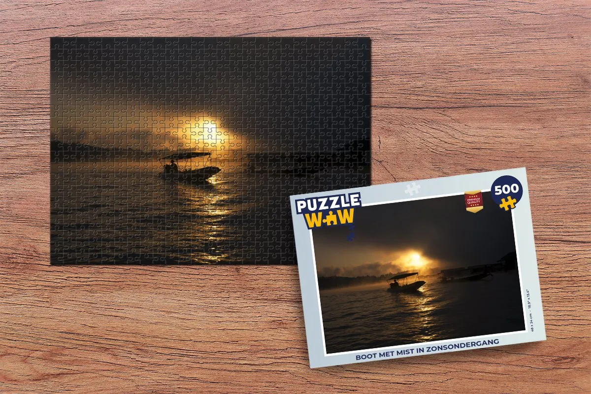 PuzzleWow Boot in Mist Zonsondergang Legpuzzel 500 Stuks - Multicolor