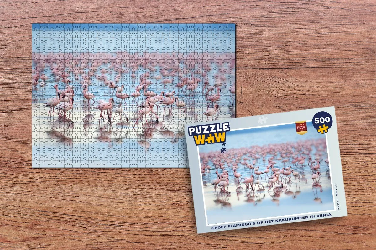 PuzzleWow Legpuzzel Flamingo's Nakurumeer Kenia 500 Stuks - Multicolor