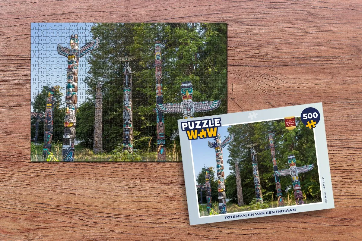 PuzzleWow Legpuzzel Totempalen van een Indiaan 500 Stuks - Multicolor