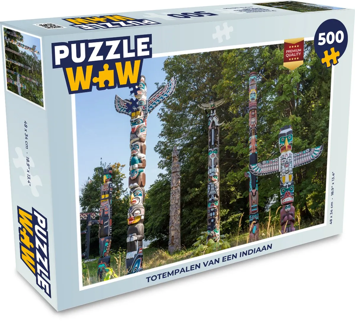 PuzzleWow Legpuzzel Totempalen van een Indiaan 500 Stuks - Multicolor