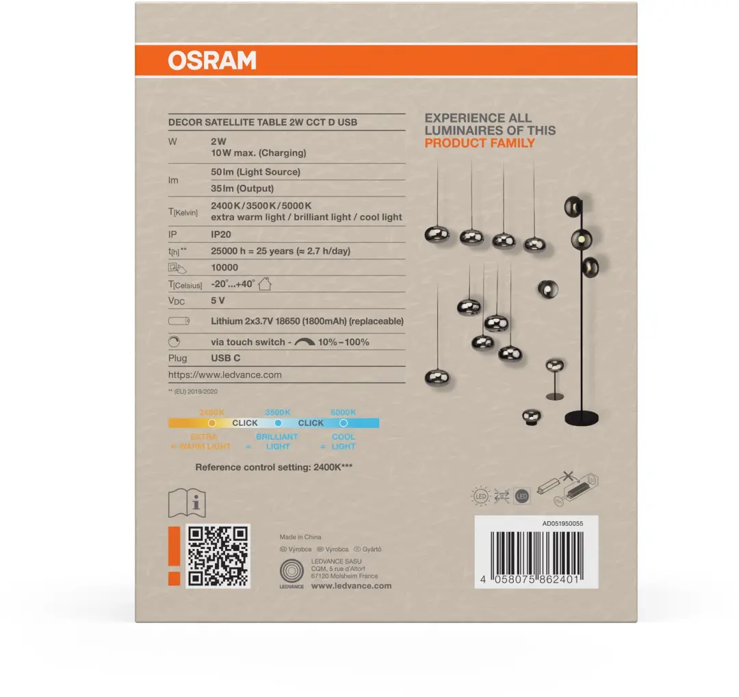 Osram Decor Satellite USB C CCT DIM LED Lamp - Grijs - afbeelding 3 van 4