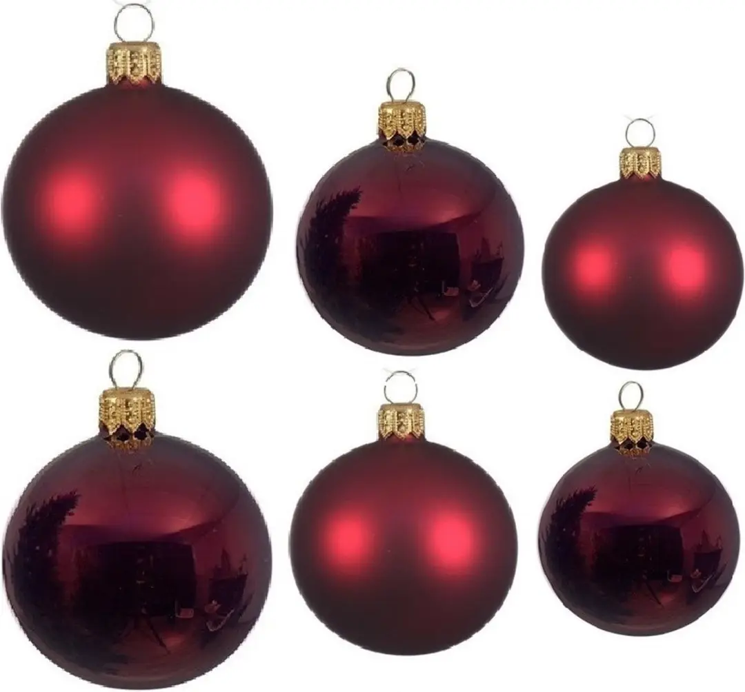 Compleet glazen kerstballen pakket donkerrood glans/mat 26x stuks