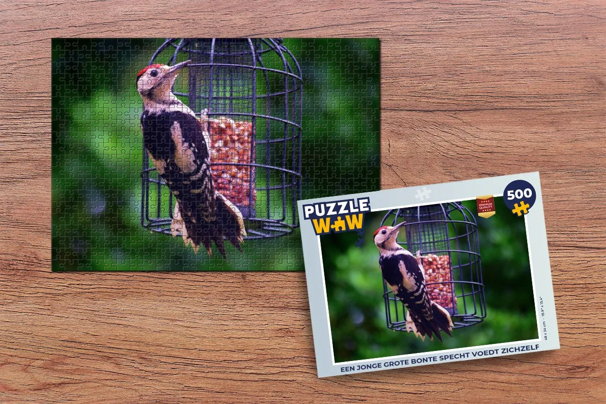 PuzzleWow Legpuzzel Een Jonge Grote Bonte Specht 500 Stuks - Multicolor