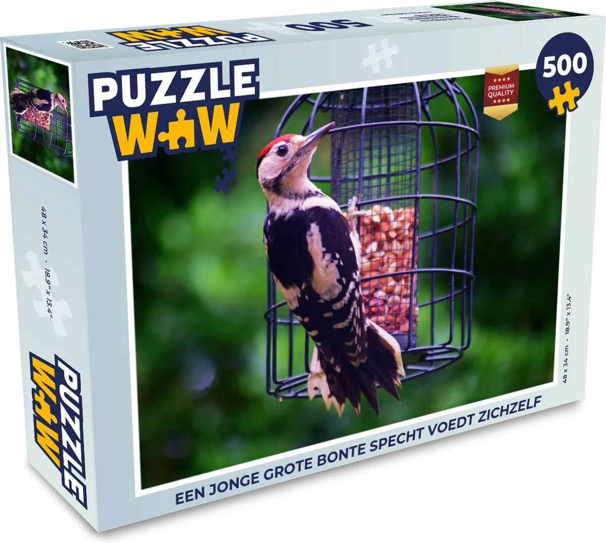 PuzzleWow Legpuzzel Een Jonge Grote Bonte Specht 500 Stuks - Multicolor