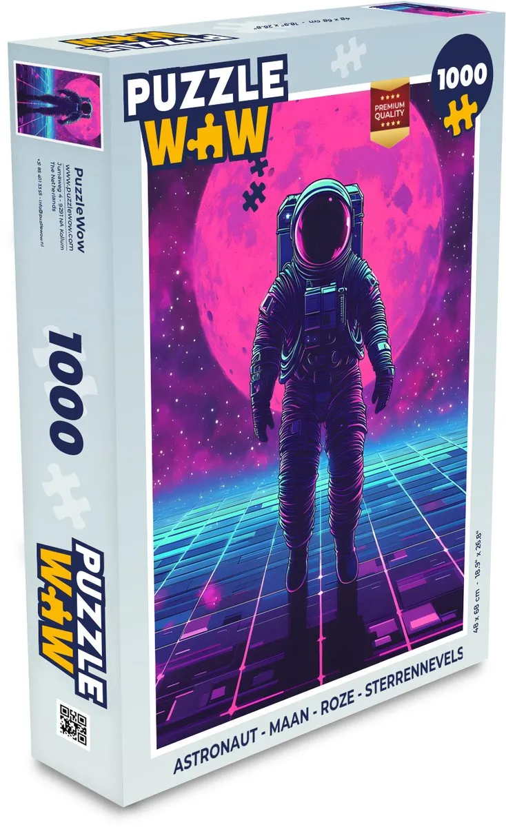 PuzzleWow Astronaut Maan Legpuzzel 1000 Stuks - Roze Sterrennevels