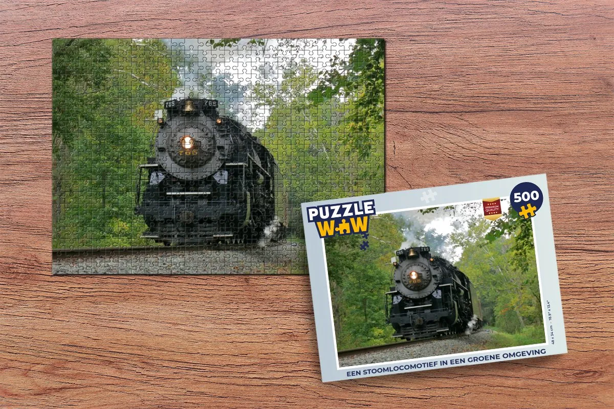 PuzzleWow Legpuzzel Stoomlocomotief Groene Omgeving 500 Stuks - Multicolor