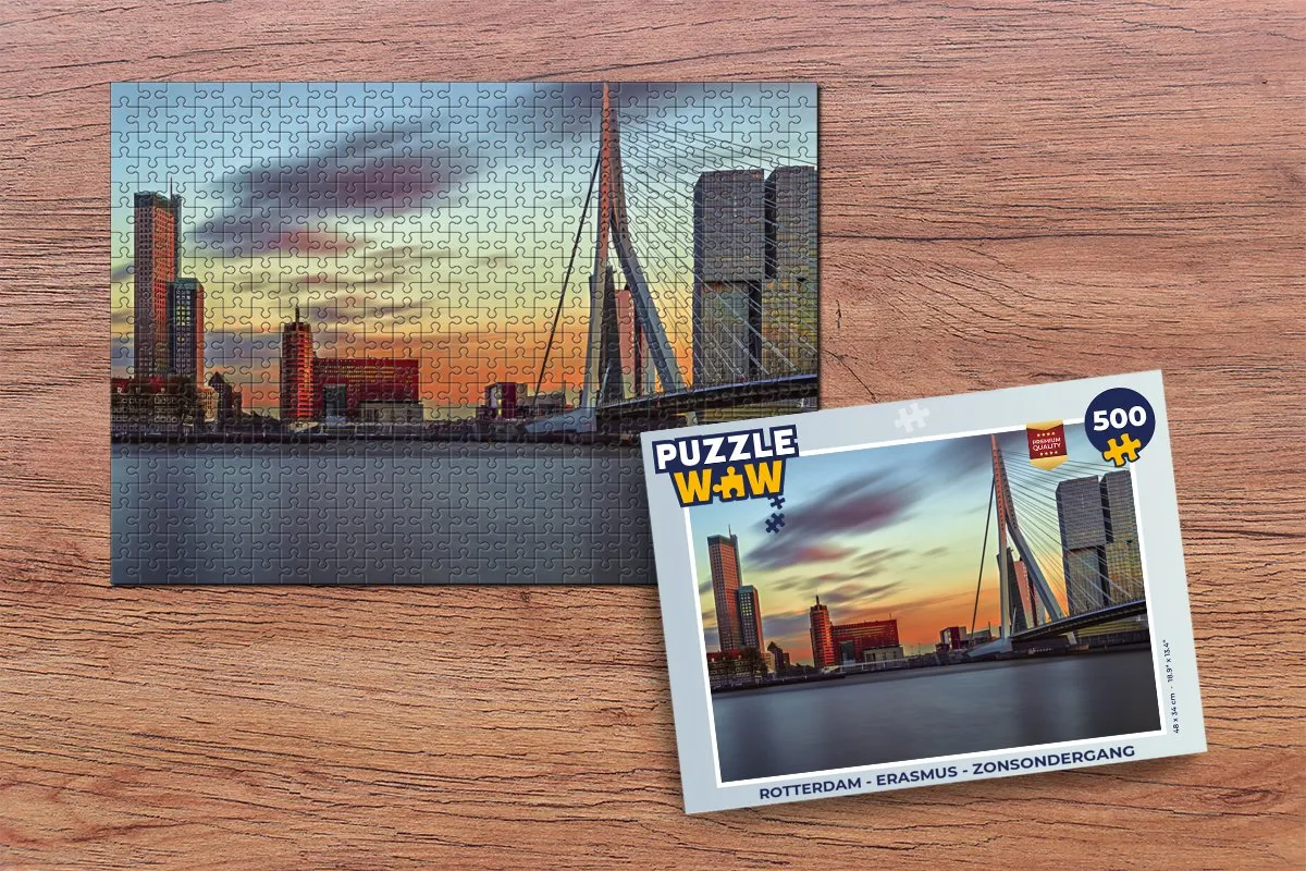 PuzzleWow Rotterdam Erasmus Zonsondergang Legpuzzel 500 Stuks - Multicolor