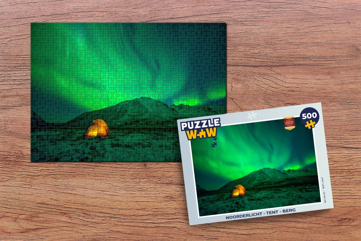 PuzzleWow Noorderlicht Tent Berg Legpuzzel 500 Stuks - Multicolor