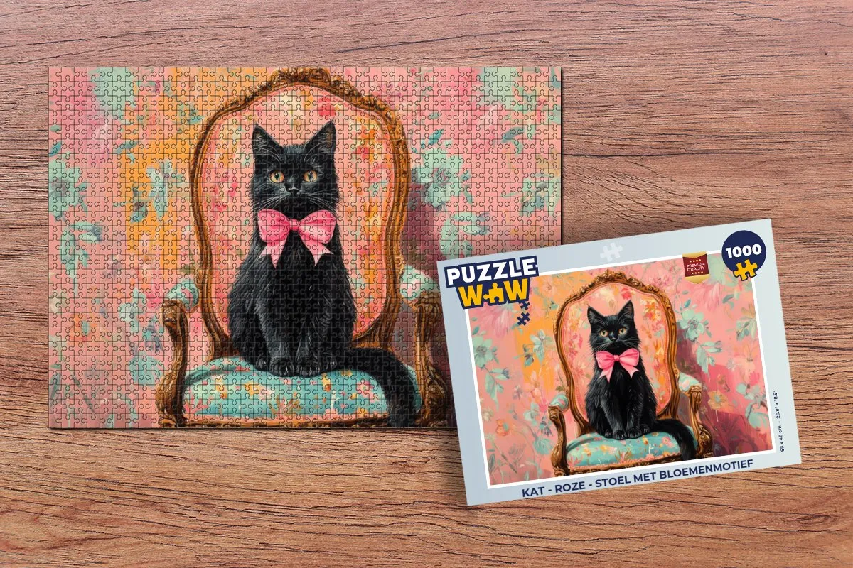 PuzzleWow Kat Stoel met Bloemenmotief Legpuzzel 1000 Stuks - Roze