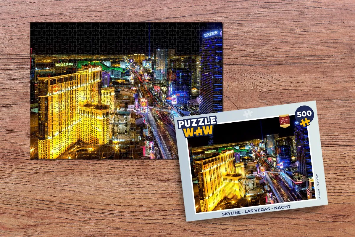 PuzzleWow Skyline Las Vegas Nacht Legpuzzel 500 Stuks - Multicolor