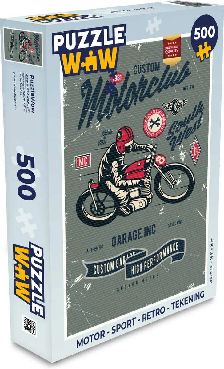 PuzzleWow Motor Sport Retro Legpuzzel 500 Stuks - Multicolor