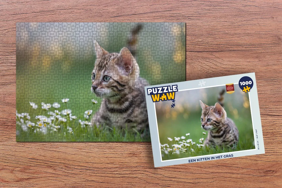 PuzzleWow Legpuzzel Een kitten in het gras 1000 Stuks - Multicolor