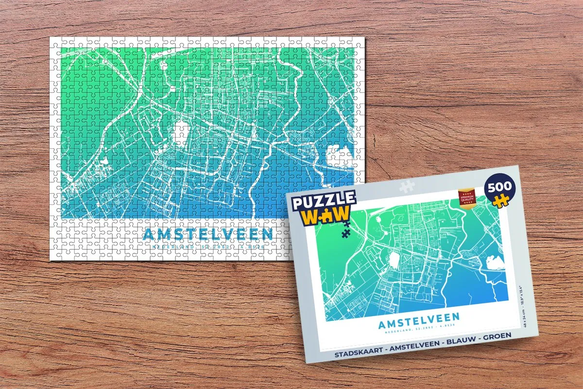 PuzzleWow Stadskaart Amstelveen Legpuzzel 500 Stuks - Multicolor