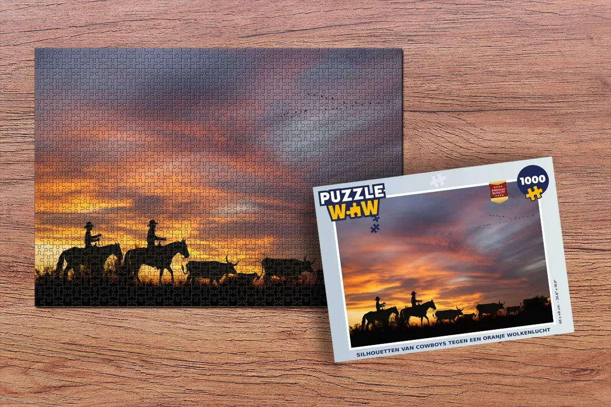 PuzzleWow Legpuzzel Cowboys Silhouetten 1000 Stuks - Multicolor