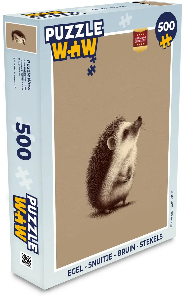 PuzzleWow Egel Snuitje Legpuzzel 500 Stuks - Bruin