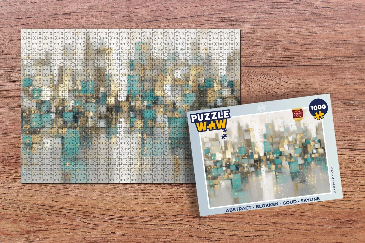 PuzzleWow Abstract Blokken Skyline Legpuzzel 1000 Stuks - Goud