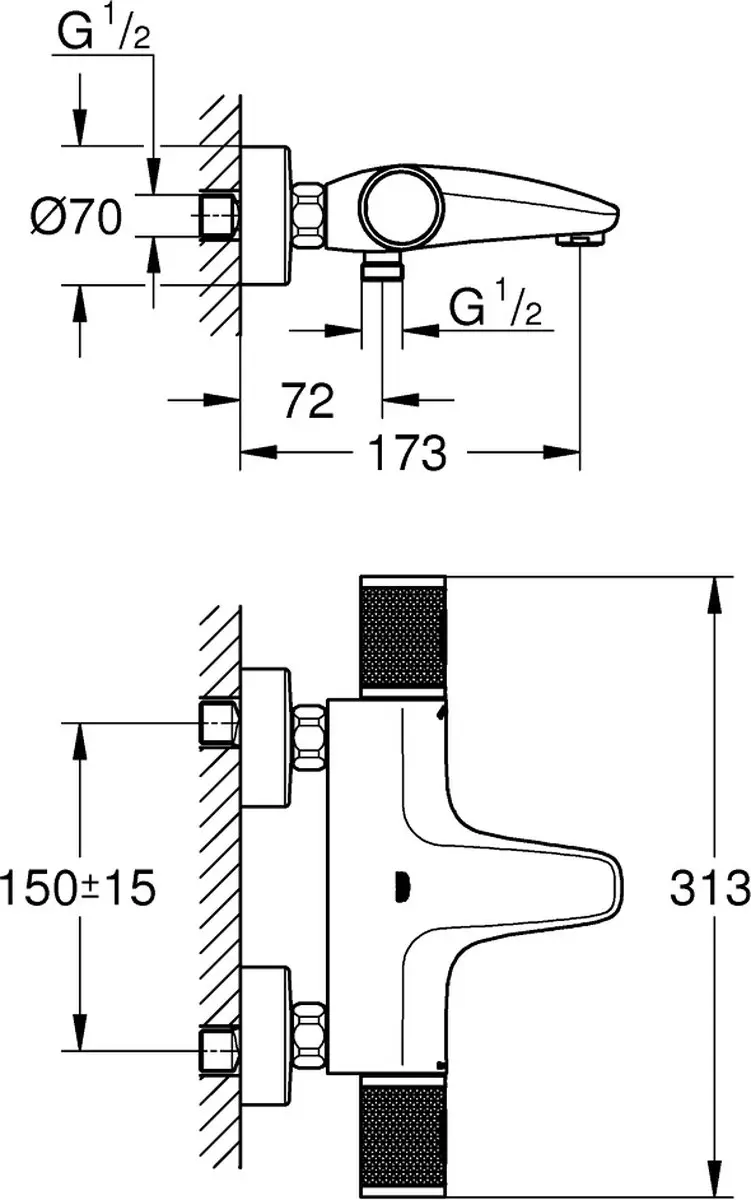 GROHE Precision Feel Thermostaatbadkraan 34788000 - Chroom - afbeelding 3 van 6