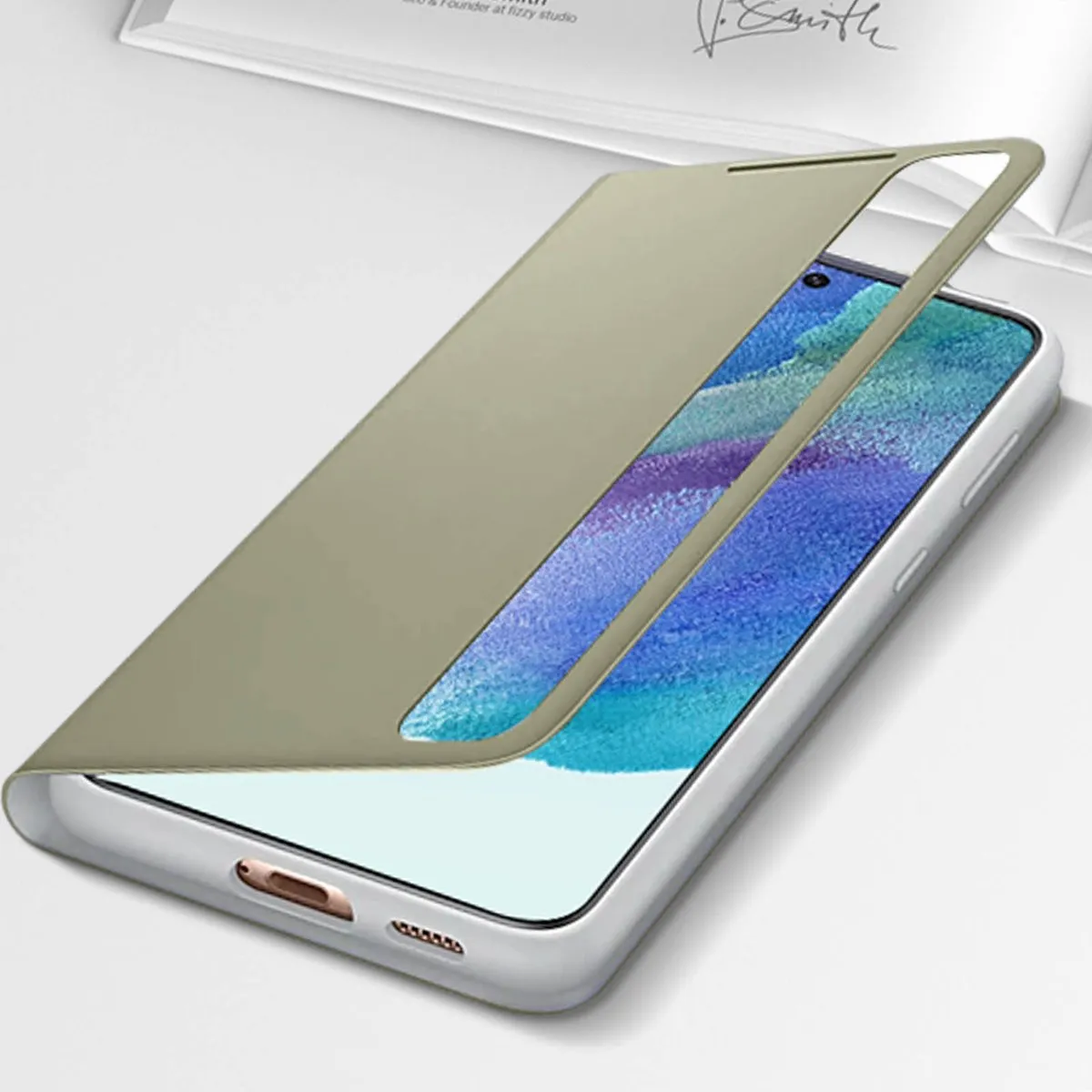 Samsung Clear View Cover Galaxy S21 FE - Olive Green - EF-ZG990CMEGEE - afbeelding 6 van 6