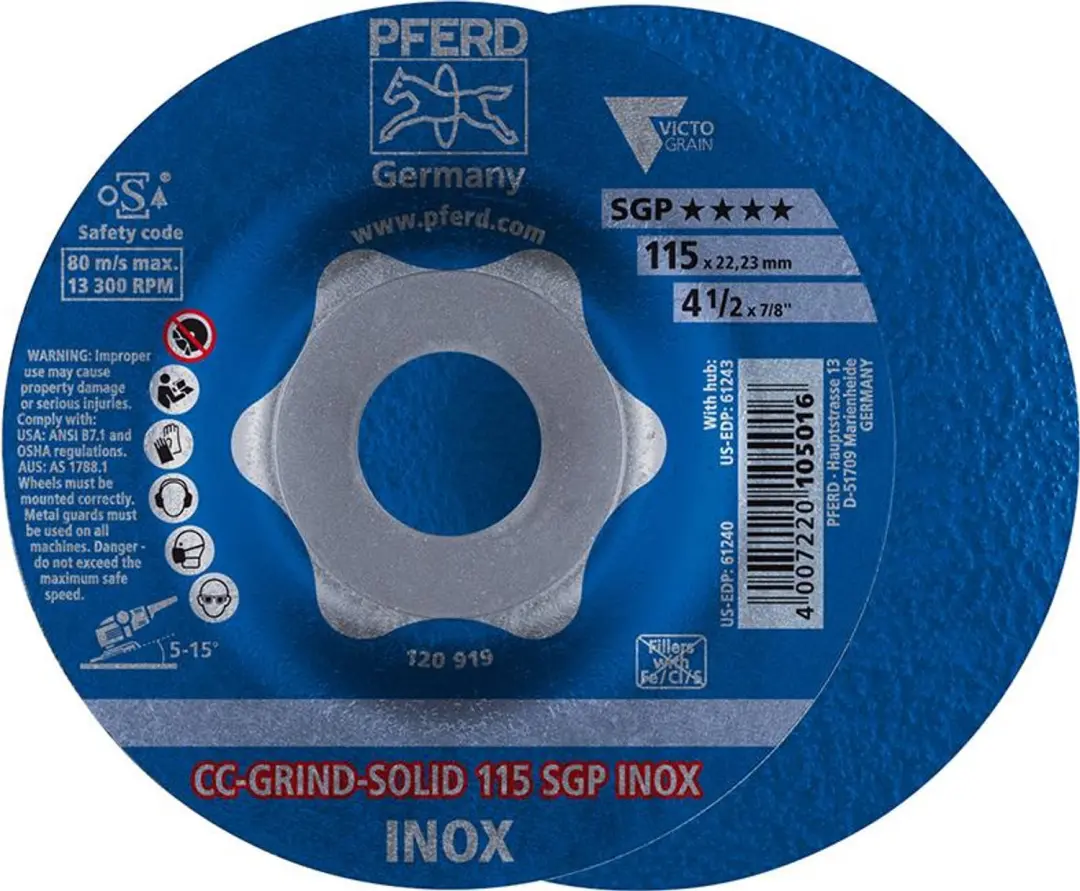 Pferd CC-GRIND Solid SGP Schuurschijf 115mm RVS