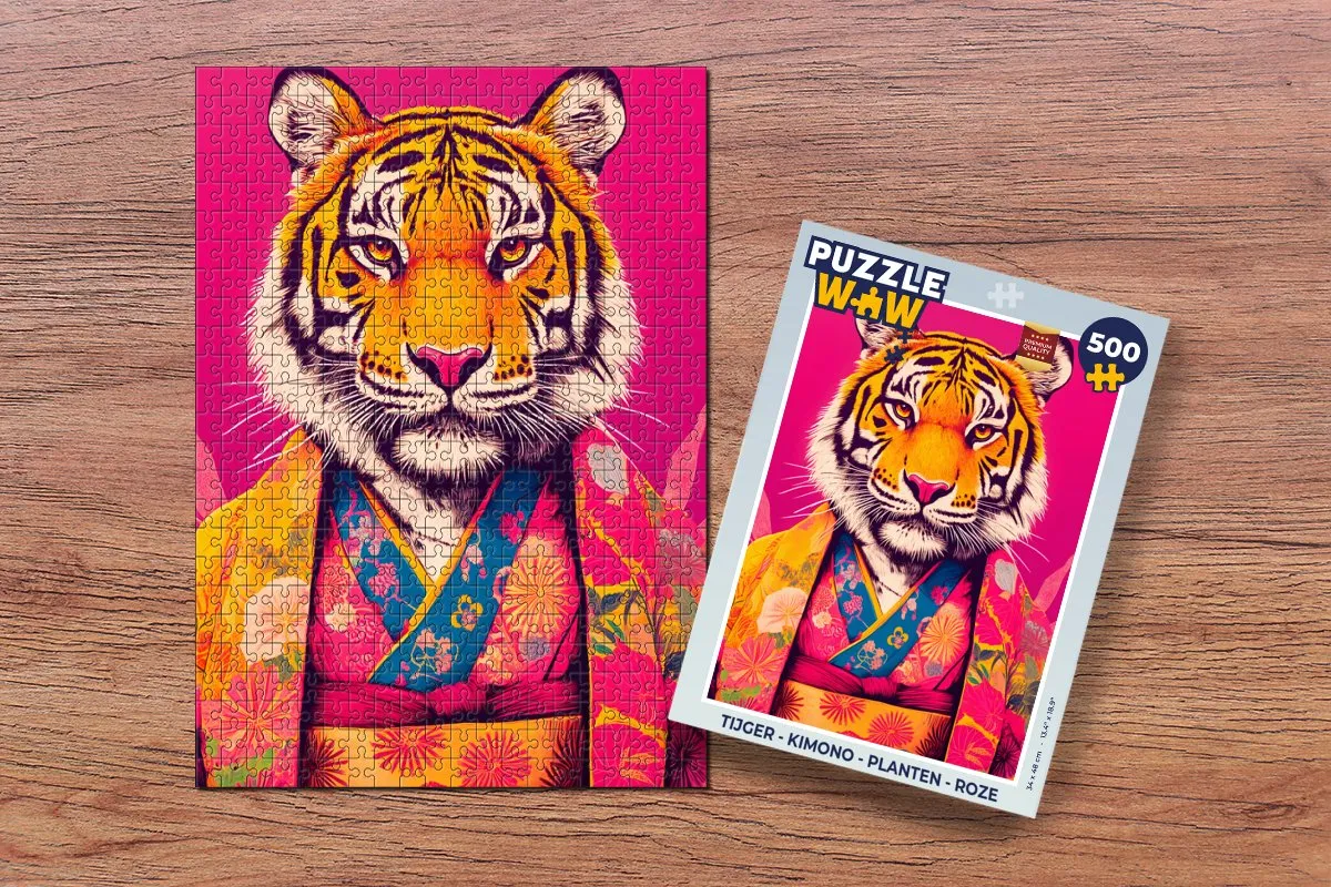 PuzzleWow Tijger Kimono Planten Legpuzzel 500 Stuks - Roze