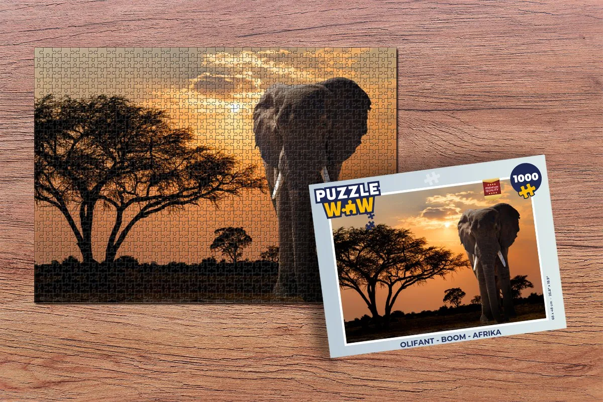 PuzzleWow Legpuzzel Olifant Boom Afrika 1000 Stuks - Multicolor