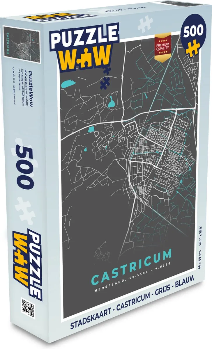 PuzzleWow Stadskaart Castricum Legpuzzel 500 Stuks - Multicolor