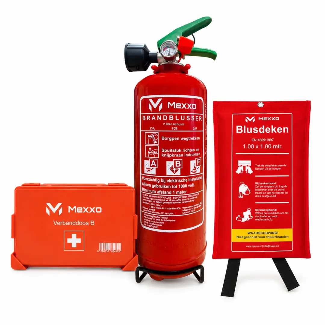Schuimblusser PFAS vrij 2 liter ABF & Blusdeken 100 x 100cm & Verbandkoffer B