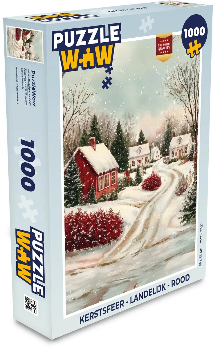 PuzzleWow Kerstsfeer Puzzle 1000 Stuks - Rood