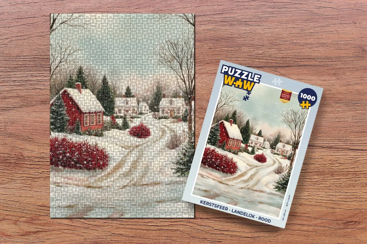 PuzzleWow Kerstsfeer Puzzle 1000 Stuks - Rood