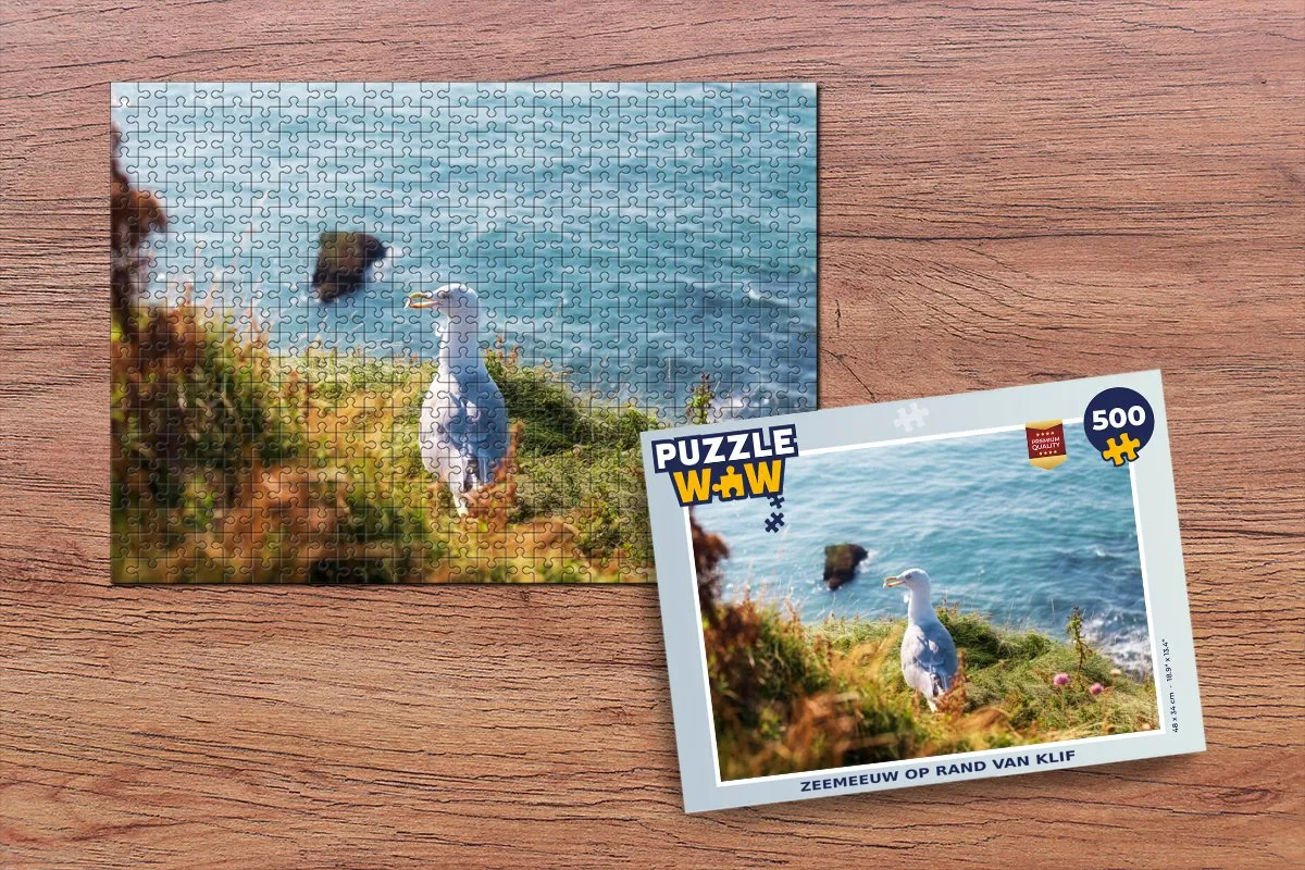 PuzzleWow Meeuw Klif Water Legpuzzel 500 Stuks - Multicolor