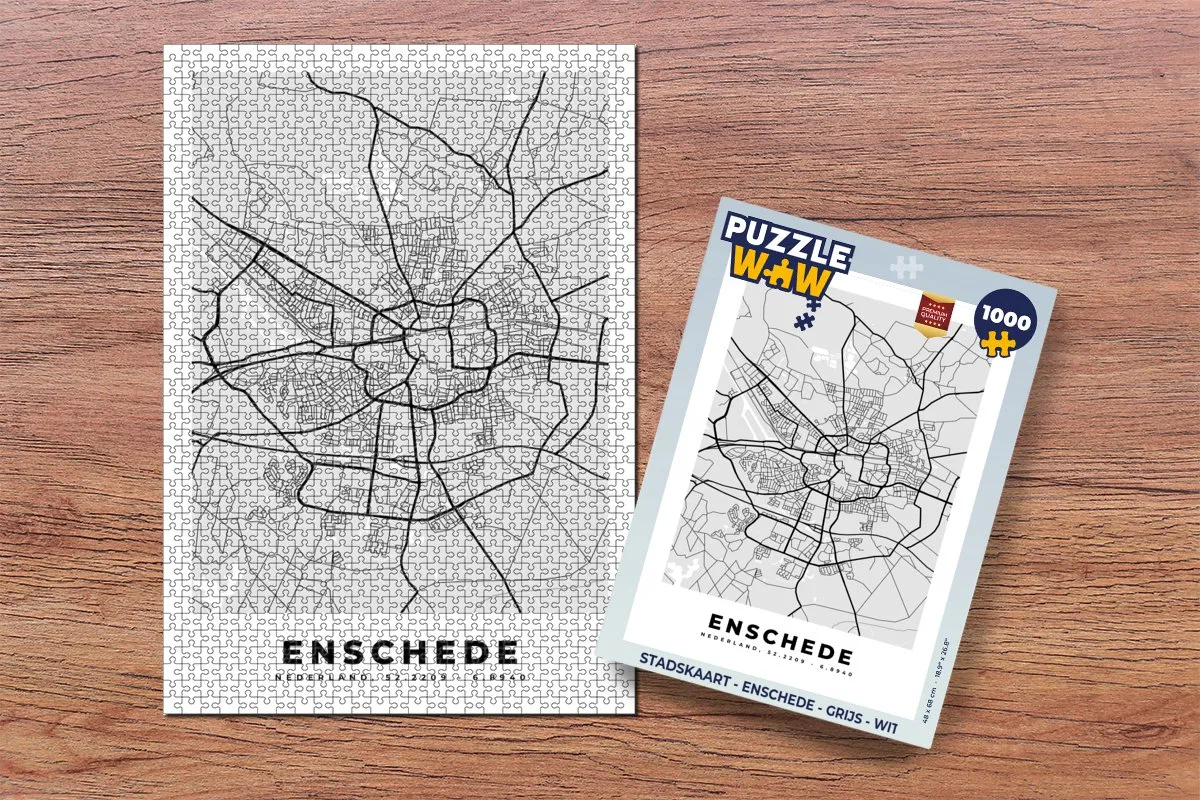PuzzleWow Stadskaart Enschede Legpuzzel 1000 Stuks - Multicolor